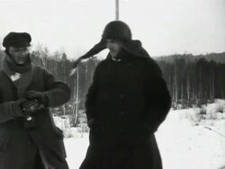 MS Two men on railtracks taking, man lighting pipe AUDIO/ Russia Stock Footage