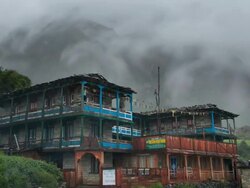 T/L with camera move, Pisang Tibetan Lodge, Himalayas Stock Footage