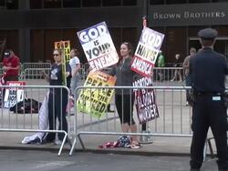 Anti-gay demonstrators at the 10th Anniversary Ceremony of the Sept. 11th Attacks Stock Footage