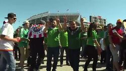 CLEAN : Mexican and Chilean fans cheer outside Santa Clara stadium News Clip