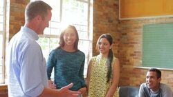 People talking in community center Stock Footage