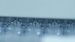 Close-up 96 well plates on the Plate washer in laboratory Stock Footage