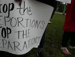 Close-up of protester's banner Immigration Activists Protest Outside Of Marco Rubio Fundraiser at Biltmore Hotel on April 05, 2013 in Miami, Florida (Footage by Getty Images)Immigration Activists Protest Outside Of Marco Rubio Fundraiser Stock Footage