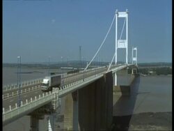 WA light traffic crossing New Severn Bridge, Severn estuary, Near Bristol Stock Footage