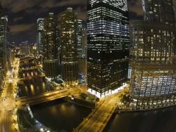 USA, Illinois, Chicago, Chicago River and Skyscrapers along Wacker Drive Stock Footage