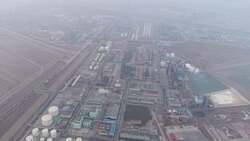 Aerial View of Petrochemical Plant and Air Pollution In China Stock Footage