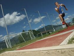 HD Super Slow-Mo: Athlete Taking Off For A Long Jump Stock Footage