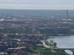 WS AERIAL TD Georgetown University Campus with Washington Monument / Washington, Dist. of Columbia, United States Stock Footage