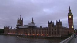 Houses of Parliament over Thames News Clip