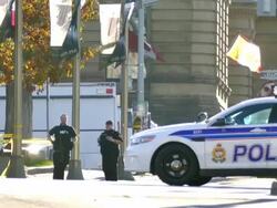 Police lockdown in Ottawa, Canada after soldier is killed by Islamic radical Stock Footage