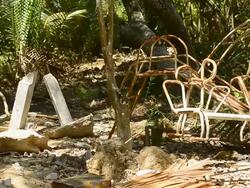 panning :  haunting house and playground Stock Footage