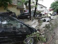 Destruction after a massive flooding in Varna, Bulgaria Stock Footage