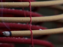 CU Burning incense coil at Man Mo Temple / Hong Kong, China Stock Footage