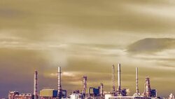 Oil refinery at twilight Stock Footage