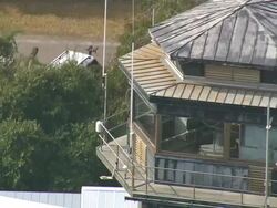 MS AERIAL Shot of control tower / South Carolina, United States Stock Footage