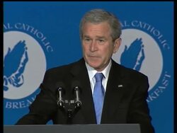 President Bush, at the national Catholic prayer breakfast, stressed his opposition to easing restrictions on federally funded embryonic stem cell research, a reference to the Senate's passage this week of a bill he's threatened to veto. Instructional Video