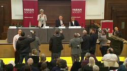 Donald Trump supporters heckle London Mayor Sadiq Khan during speech at Fabian Society News Clip