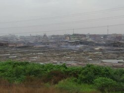 WS ZO View of wood camp ( cabins) / Lagos, Nigeria Stock Footage