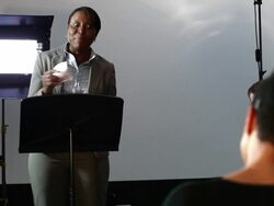 Student presents to tutor Stock Footage