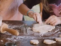 Cooking With Grandma-Beautiful Little Girl Learns How To Make Cookies  in The Bright-lit Vintage Kitchen Stock Footage