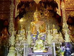 Golden Buddha Statues in the temple Stock Footage