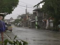 Strong winds from typhoon Megi tear through streets of Aparri. Super Typhoon Megi or Juan, NE Luzon, Philippines Oct 2010 / AUDIO Stock Footage