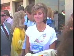 Jane Fonda with Morgan Fairchild at a prop 65 rally Stock Footage