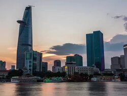 WS T/L View of Sunset behind Ho Chi Minh City downtown / Ho Chi Minh City, Southeastern, Vietnam Stock Footage