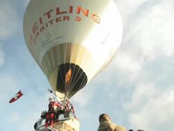 Daredevil Loops Hot Air Balloon On Jetpack Stock Footage