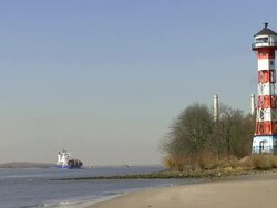 WS View of containership on river Elbe near Blankenese / Hamburg, Germany Stock Footage