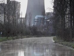 Power plant on a winter day Stock Footage