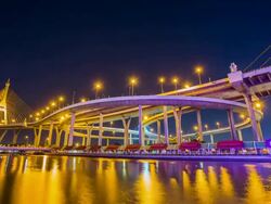 Night light Bhumibol 1 Bridge. Stock Footage