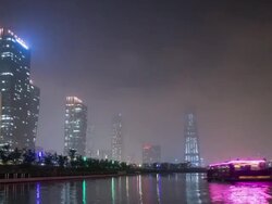 Moonrise and night scenery of Songdo International Business District Stock Footage