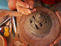 Overhead view of Carved pottery,Dollyshot Stock Footage