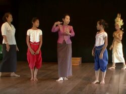 MS Apsara instructor teaching younger dancers / Phnom Penh, Cambodia Stock Footage
