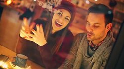 Two people having tea at cabin coffee shop. Stock Footage