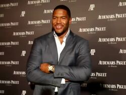 Michael Strahan at the Lebron James  press Stock Footage