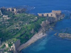 Ruins of crusader's citadel at Chateau Pelerin, Atlit, one of the largest citadels in Israel Stock Footage