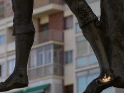 CU TS TU Shot of statue outside Plaza de Toros / Marid, Spain Stock Footage