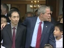 President Bush attends Sunday service, comments on joy of worshipping in Beijing News Clip