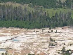 WS AERIAL View of Biscuit Basin / Wyoming, United States Stock Footage
