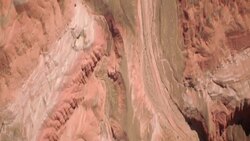 View of rainbow mountains in Zhangye Danxia Landform, China Stock Footage