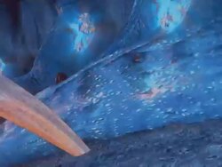 COMPOSITE CU POV Mutant insect monster protecting its eggs, shooting slime, attacking and chasing vehicle through cave, then swallows vehicle and explodes while helicopters hover above Stock Footage