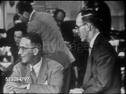 1952: KEFAUVER CAMPAIGN HEADQUARTERS PRESS ROOM: CU Senator Estes Kefauver, SOT welcoming 'We the People', glad to have Hank Luce & Frank McNaughton there. Frank asking how far he's traveled, Kefauver responding, asking for verification from Nancy. Instructional Video