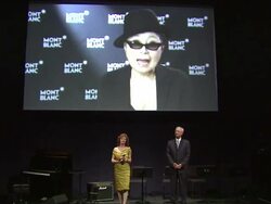 SPEECH: Yoko Ono on the worldwide celebration of John Lennon's birthday at the Global Launch Of The Montblanc John Lennon Edition Stock Footage