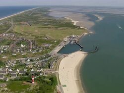 WS AERIAL View of city near river / Sylt, Schleswig-Holstein, Germany Stock Footage