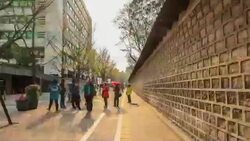 View of Deoksugung stonewall walkway Stock Footage