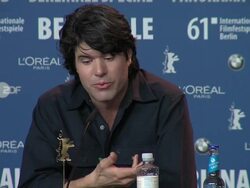 INTERVIEW: JC Chandor on the driving forces of the characters and it's content in current society at the 61st Berlin Film Festival: Margin Call Press Conference at Berlin . (Footage by WireImage Video/GettyImages) Stock Footage