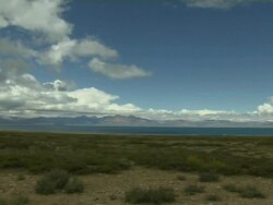 Pan Right Wide Mansarovar Lake Lhasa Tibet China Stock Footage