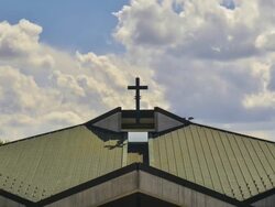 modern church under cloudy sky in Italy - timelapse HD Stock Footage
